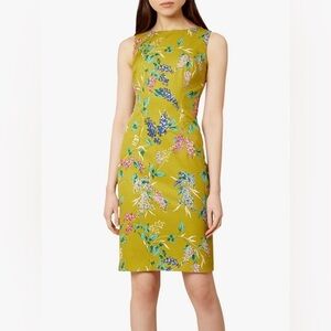Hobbs London Size 4 Green Chartreuse Moira Garden Floral Sheath Occasions Dress